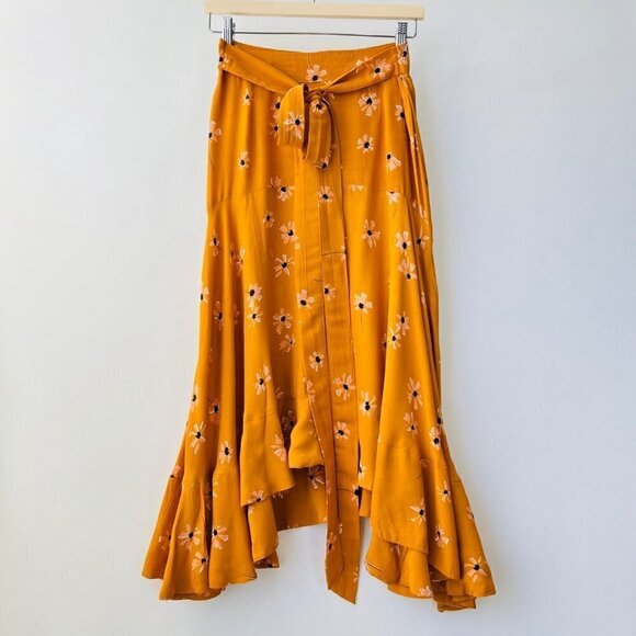 Faithful the brand Kamares floral prints Flowy midi skirt, mustard yellow, Sz 4 - Picture 2 of 8